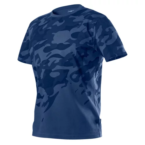 Munkavédelmi póló, CAMO Navy, tengerészkék, terepmintás, 100% pamut, XXL
