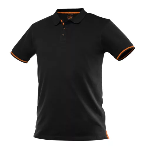 Munkavédelmi póló, fekete, galléros, Garage, pique, 100% pamut, 195g/m2, M