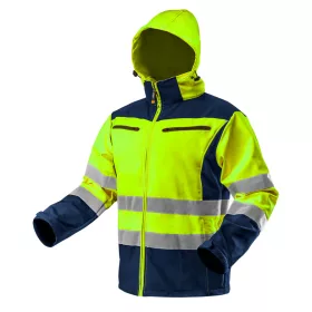   Láthatósági softshell munkavédelmi kabát, kapucnival, sárga, M