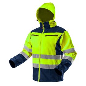   Láthatósági softshell munkavédelmi kabát, kapucnival, sárga, XL