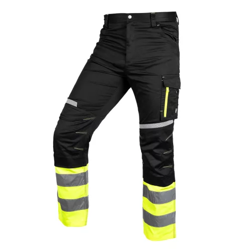 Láthatósági munkásnadrág Mix&Match, 1. oszt., 240g/m2, külső zsebek, profilozott térdbetét, fek.-sárga, M