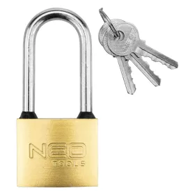   Lakat 50mm hosszúkengyeles, réz-acél, időjárásálló, 3 kulccsal, NEO TOOLS