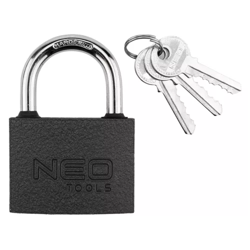 Lakat 75mm, festett öntvény-acél, időjárásálló, 3 kulccsal, NEO TOOLS