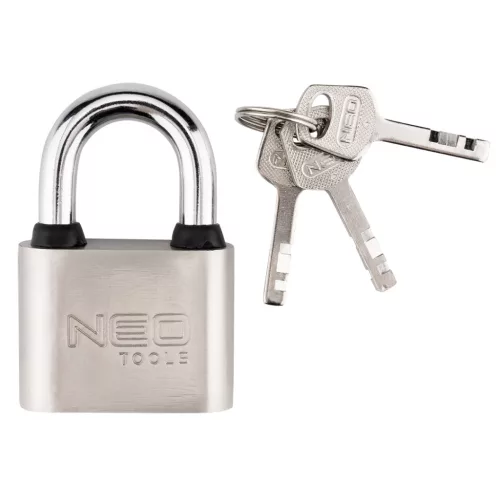 Lakat 50mm, rézöntvény-acél, időjárásálló, 3 kulccsal, NEO TOOLS