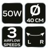 Álló ventilátor 50W, átmérő 40cm, 3 sebességfokozat, forgó, 2az1-ben, állitható magasság