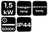 Halogén, infravörös mennyezeti hősugárzó 1500W, alumínium, IP44, kül és beltéri