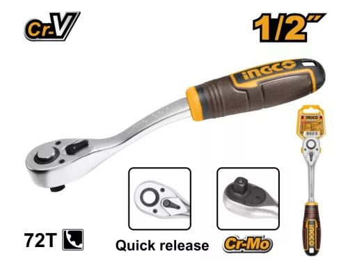 INGCO Racsnis hajtószár 1/2' 255 mm 72T hajlított CrV
