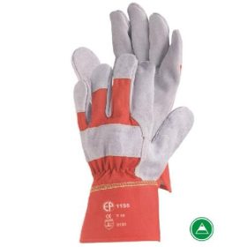   Bőrkesztyű szürke marhahasíték/piros vászon kézhát 11