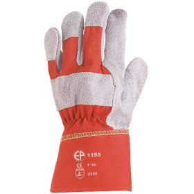   Bőrkesztyű szürke marhahasíték/piros vászon kézhát 12