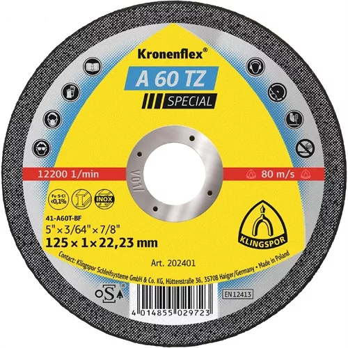 Klingspor vágókorong 125x1x22.23mm A 60 TZ S Egyenes