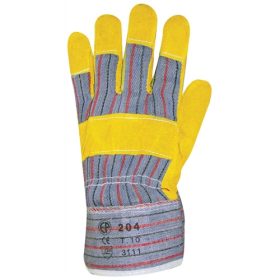   Bőrkesztyű sárga marhahasíték/csíkos vászon tenyérbélés 10