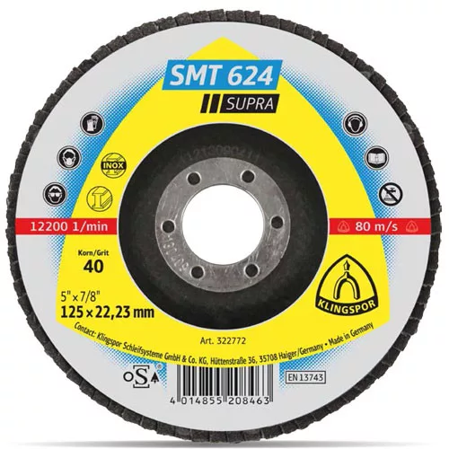 Klingspor lamellás csiszolótányér 125x22.23mm 40 SMT 624 N Kúpos