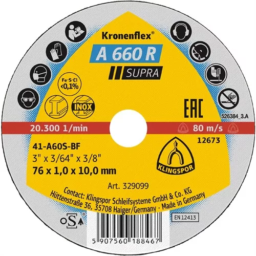 Klingspor Kronenflex A 660 R Mini vágókorong, 76 x 1 x 10mm egyenes