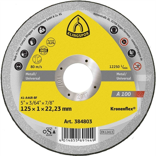 Klingspor Kronenflex A 100 Extra Vágókorongok, 125 x 1 x 22.23 mm egyenes