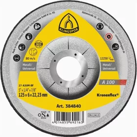   Klingspor Kronenflex A 100 Extra Csiszolókorongok, 125 x 6 x 22.23mm domború