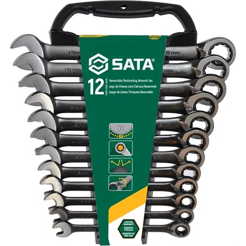 SATA racsnis csillag-villáskulcs készlet 8-19mm 12 részes irányváltós Black Edition