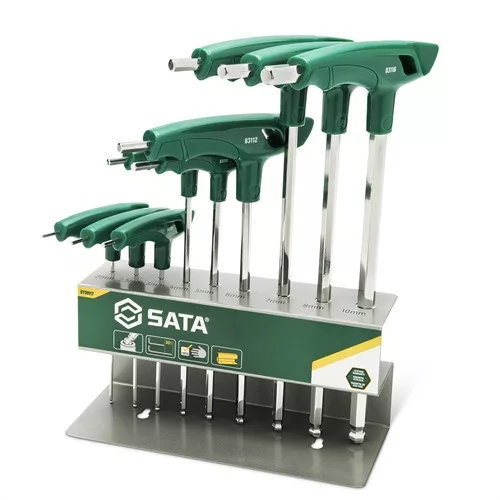 SATA T-nyelű imbuszkulcs készlet 9 részes 2-10mm, gömbvégű, állvánnyal