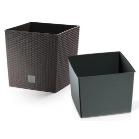 Kaspó Rato Low Rattan Betéttel 32x32 cm