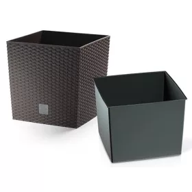 Kaspó Rato Low Rattan Betéttel 32x32 cm