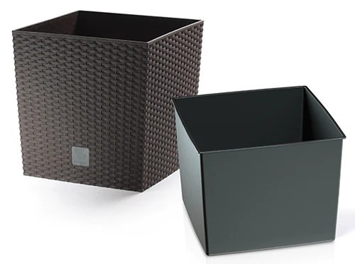 Kaspó Rato Low Rattan Betéttel 32x32 cm