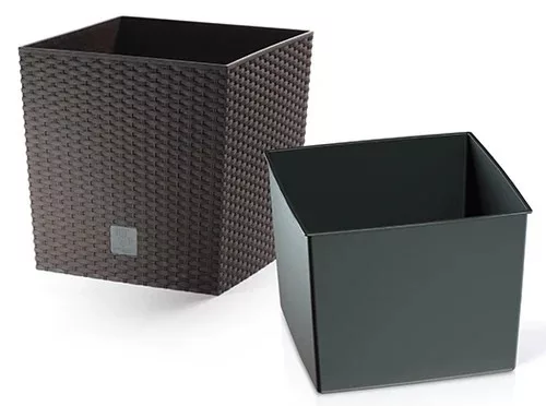 Kaspó Rato Low Rattan Betéttel 32x32 cm