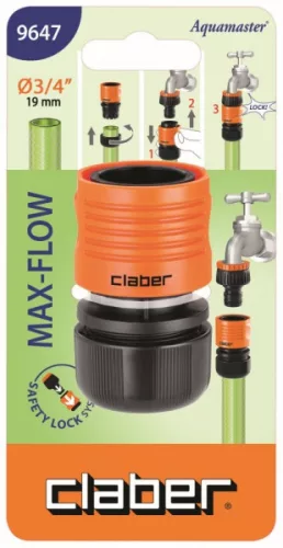 GYORSCSATLAKOZÓ CLABER 9647 3/4'' 19 MM-ES TÖMLÕHÖZ MAX-FLOW