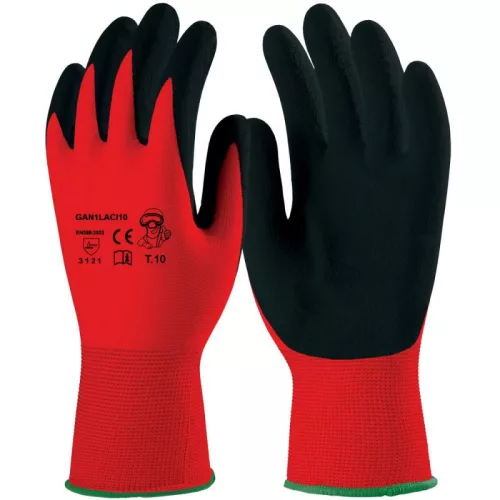 KESZTYÛ GAN1LACI09 MÁRTOTT FEKETE LATEX PIROS KÉZHÁT 9-ES/10 PÁR CSÚSZÁSM