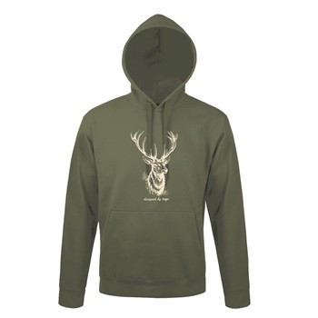 TOP_HOODY-H_DEER_HEAD 2XL kapucnis pulóver (szarvas minta) ARMY 50% pamut 50%pol