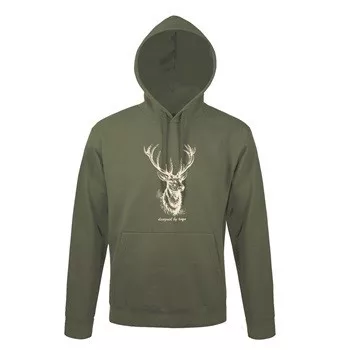 TOP_HOODY-H_DEER_HEAD L kapucnis pulóver (szarvas minta) ARMY 50% pamut 50%poli