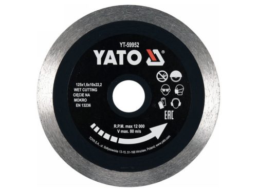 YATO Gyémánt vágótárcsa 125 x 1,6 x 10 x 22,2 mm folytonos