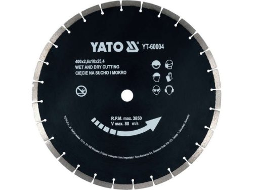 YATO Gyémánt vágótárcsa 400 x 3,6 x 10,0 x 25,4 mm szegmentált