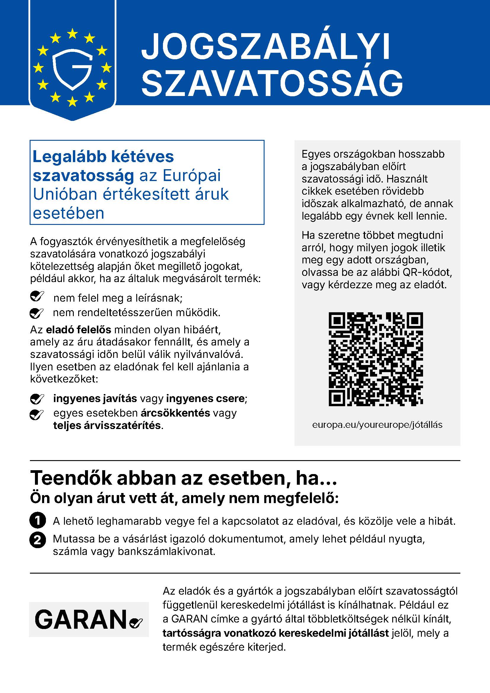 Az Ön jogszabályi szavatossági jogai
